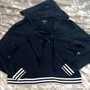 Express Black Hooded Lace-Up Top Size Small